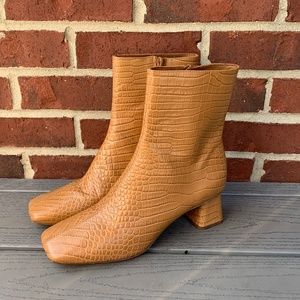 Vince Koren Square-Toe Croc-Embossed Boots, 39/9